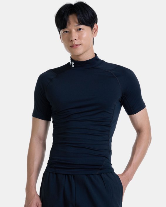 Men's HeatGear® Compression Mock Short Sleeve in Black image number 0